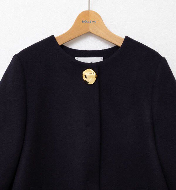 NOLLEY'S「ブローチ付きAラインノーカラーコート」|ノーカラーコート|