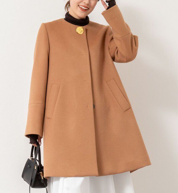 NOLLEY'S「ブローチ付きAラインノーカラーコート」|ノーカラーコート|