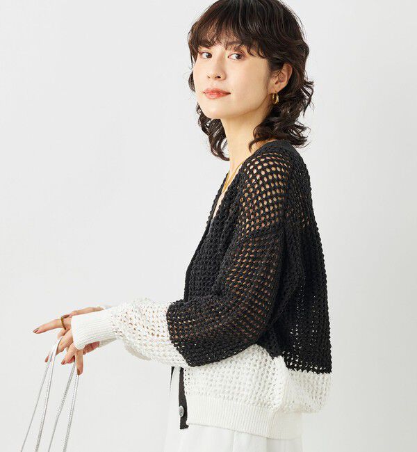 NOLLEY'S「《手洗い可能》テープメッシュ編Vネックカーディガン」|カーディガン|