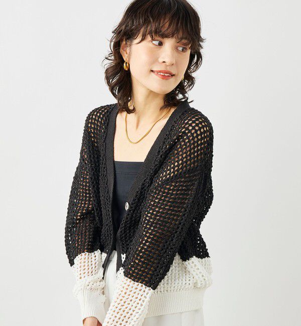 NOLLEY'S「《手洗い可能》テープメッシュ編Vネックカーディガン」|カーディガン|