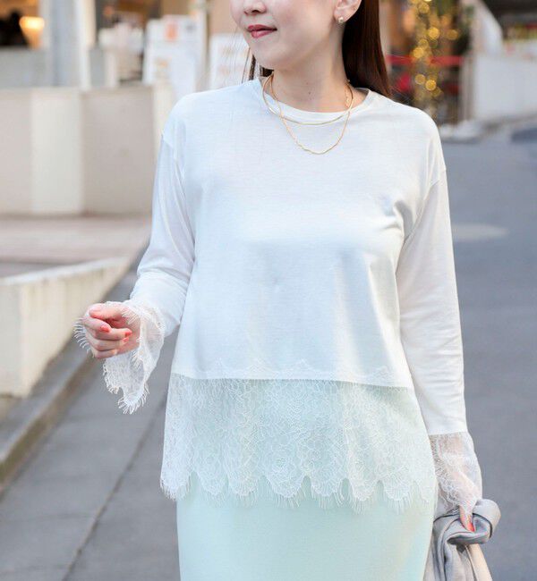 NOLLEY'S sophi「ウォッシャブルレース切替ロンT」|Tシャツ・カットソー|オフホワイト