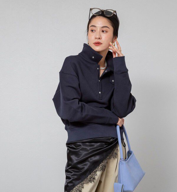 MAQWEL「【MAQWEL/マクウェル】ウォッシャブルスタンドネックスウェット」|スウェット・ジャージ|ネイビー