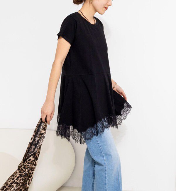 NOLLEY'S「【WEB限定】ウォッシャブルヘムレースカットソー」|Tシャツ・カットソー|ブラック