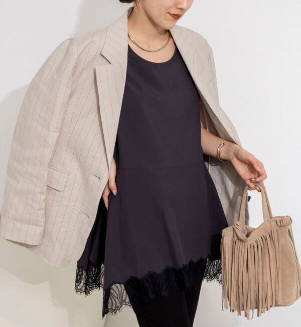 NOLLEY'S「【WEB限定】ウォッシャブルヘムレースサテンタンク」|タンクトップ|ブラック