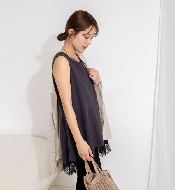 NOLLEY'S「【WEB限定】ウォッシャブルヘムレースサテンタンク」|タンクトップ|