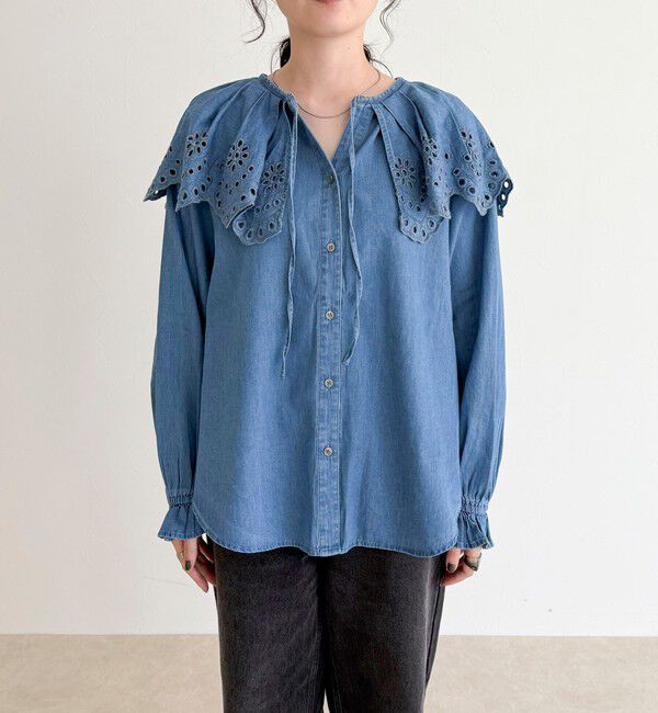 fredy emue「エンブロイダリーケープカラーデニムブラウス」|シャツ・ブラウス|