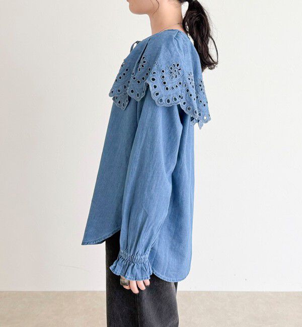 fredy emue「エンブロイダリーケープカラーデニムブラウス」|シャツ・ブラウス|