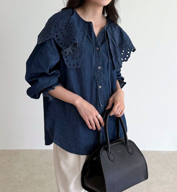 fredy emue「エンブロイダリーケープカラーデニムブラウス」|シャツ・ブラウス|