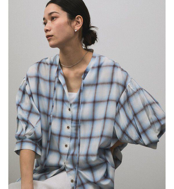 SALON adam et rope'「オンブレチェック ボリュームスリーブブラウス」|シャツ・ブラウス|