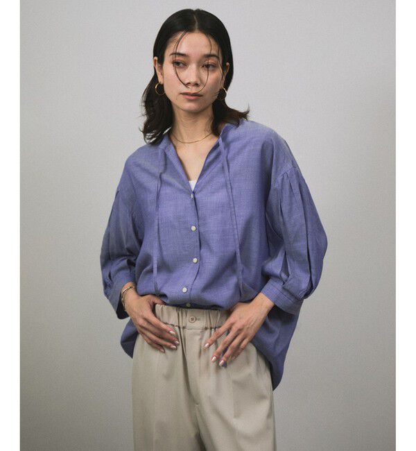 SALON adam et rope'「オンブレチェック ボリュームスリーブブラウス」|シャツ・ブラウス|ブルー(44)