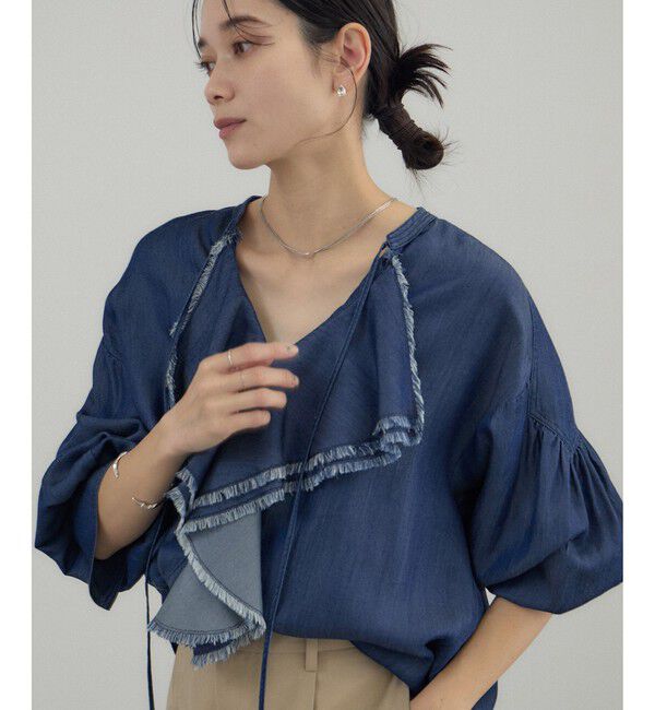 SALON adam et rope'「デニムライクラッフルフリルブラウス」|シャツ・ブラウス|