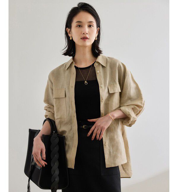 ROPE「ブライトリネン フラップシャツブラウス/洗える」|シャツ・ブラウス|ベージュ(27)