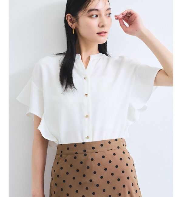 VIS「【WEB限定】フリルバンドカラースキッパーシャツ/通勤対応」|シャツ・ブラウス|ホワイト(10)