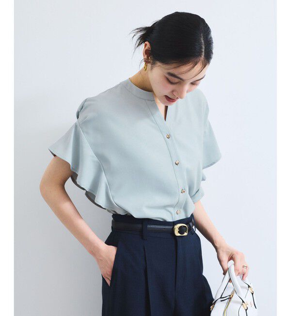 VIS「【WEB限定】フリルバンドカラースキッパーシャツ/通勤対応」|シャツ・ブラウス|サックス(48)