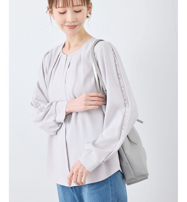Rope&rsquo;Picnic「【2サイズ展開】レースポイントブラウス/通勤対応」|シャツ・ブラウス|サックス