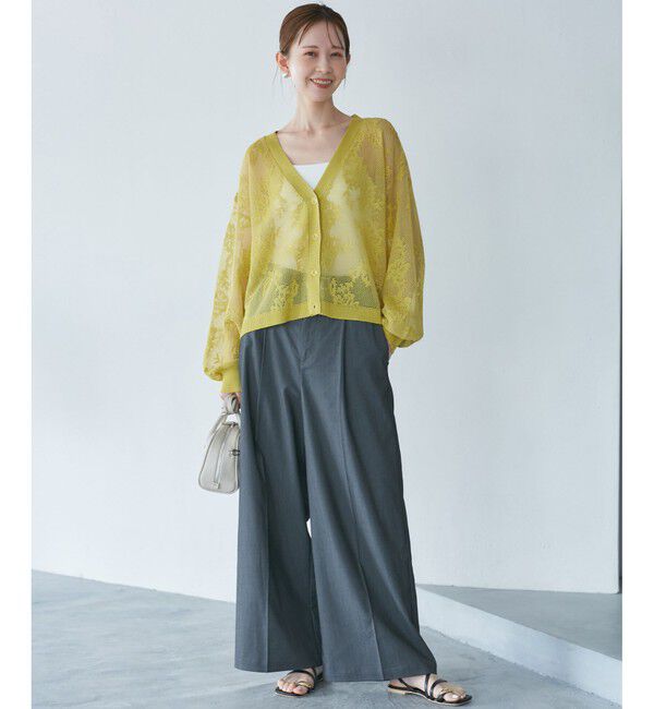 Rope&rsquo;Picnic「透かし編み花柄Vネックカーディガン」|カーディガン|