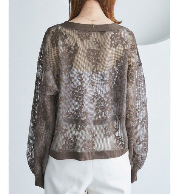 Rope&rsquo;Picnic「透かし編み花柄Vネックカーディガン」|カーディガン|