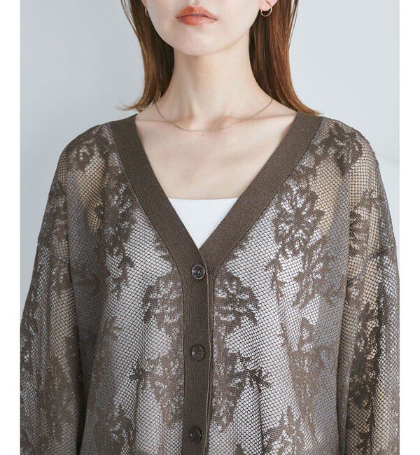 Rope&rsquo;Picnic「透かし編み花柄Vネックカーディガン」|カーディガン|