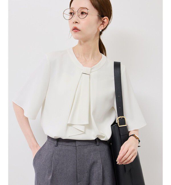 Rope&rsquo;Picnic「メタルパーツフロントフリルタイブラウス/通勤対応」|シャツ・ブラウス|