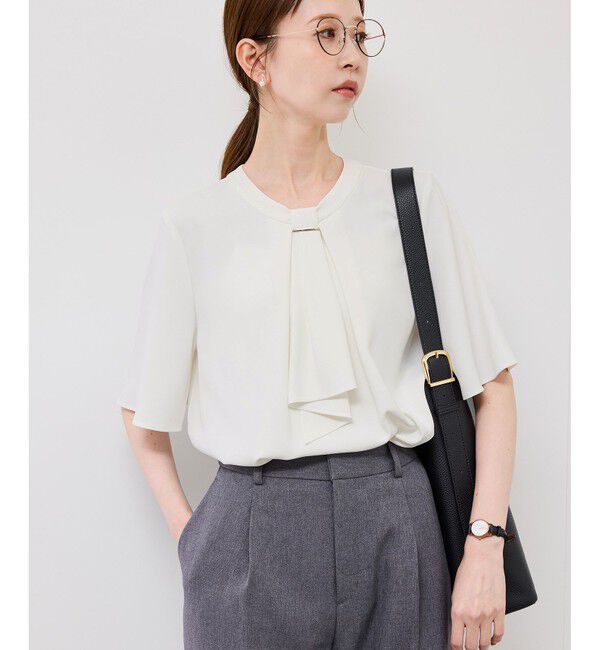 Rope&rsquo;Picnic「メタルパーツフロントフリルタイブラウス/通勤対応」|シャツ・ブラウス|