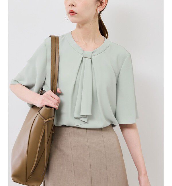 Rope&rsquo;Picnic「メタルパーツフロントフリルタイブラウス/通勤対応」|シャツ・ブラウス|ライトグリン(33)