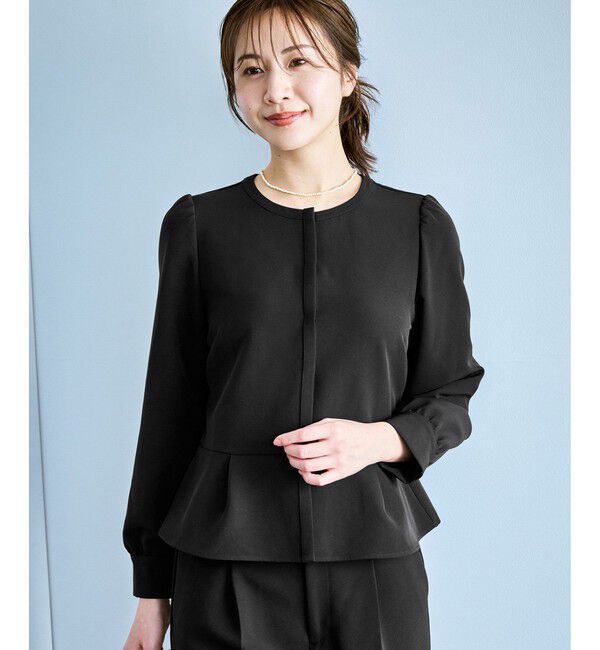 Rope&rsquo;Picnic「【WEB限定】360&deg;ウルトラストレッチ 羽織れるペプラムブラウス/ 花粉ガード・セットアップ対応」|シャツ・ブラウス|ブラック(01)