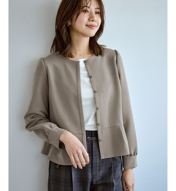 Rope&rsquo;Picnic「【WEB限定】360&deg;ウルトラストレッチ 羽織れるペプラムブラウス/ 花粉ガード・セットアップ対応」|シャツ・ブラウス|ベージュ系(28)