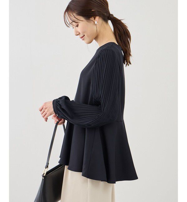 Rope&rsquo;Picnic「袖プリーツフレアブラウス」|シャツ・ブラウス|ネイビー(40)