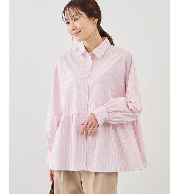 Rope&rsquo;Picnic「ペプラムシャツブラウス/UVカット・防シワ」|シャツ・ブラウス|ピンク(63)