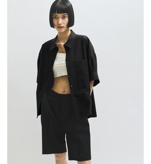 ADAM ET ROPE'「【サステナブル】バウンスカフステントラインシャツ」|シャツ・ブラウス|ブラック(01)