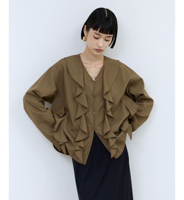 ADAM ET ROPE'「【WEB限定】オーバーラッフルブラウス」|シャツ・ブラウス|ブラウン系(22)