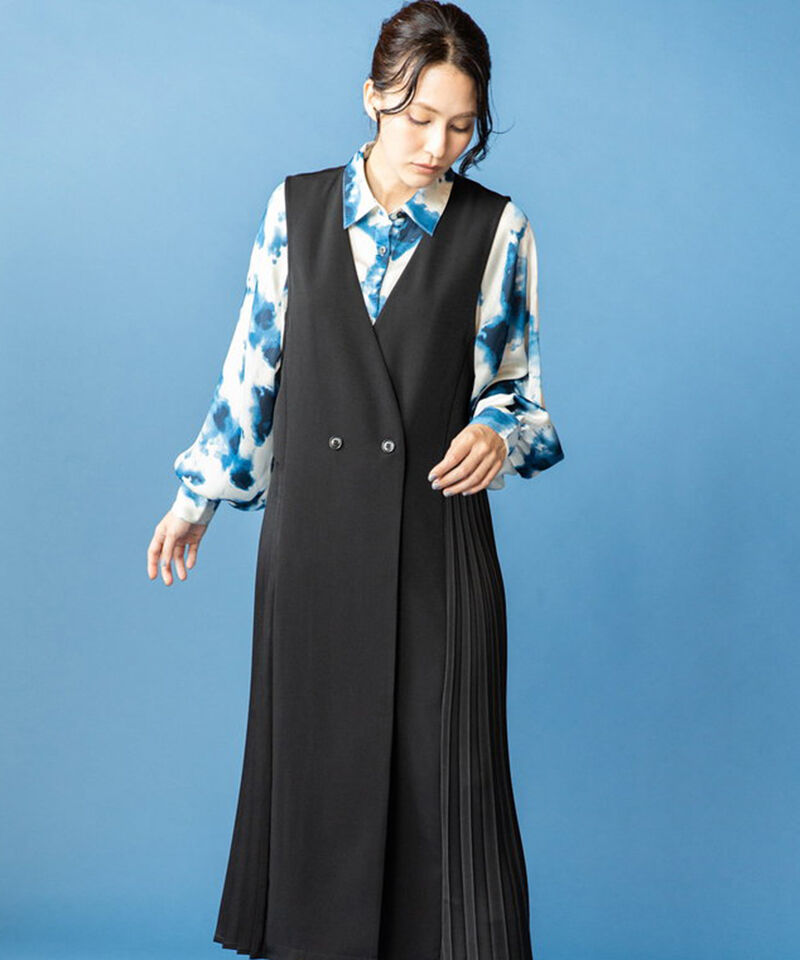  「サイドプリーツジレワンピース」|ジャンパースカート|BLACK