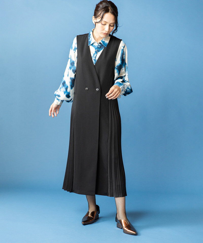  「サイドプリーツジレワンピース」|ジャンパースカート|