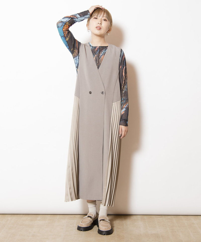  「サイドプリーツジレワンピース」|ジャンパースカート|