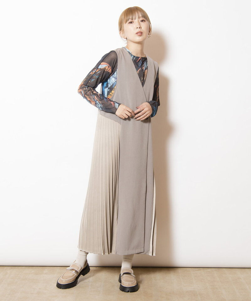  「サイドプリーツジレワンピース」|ジャンパースカート|