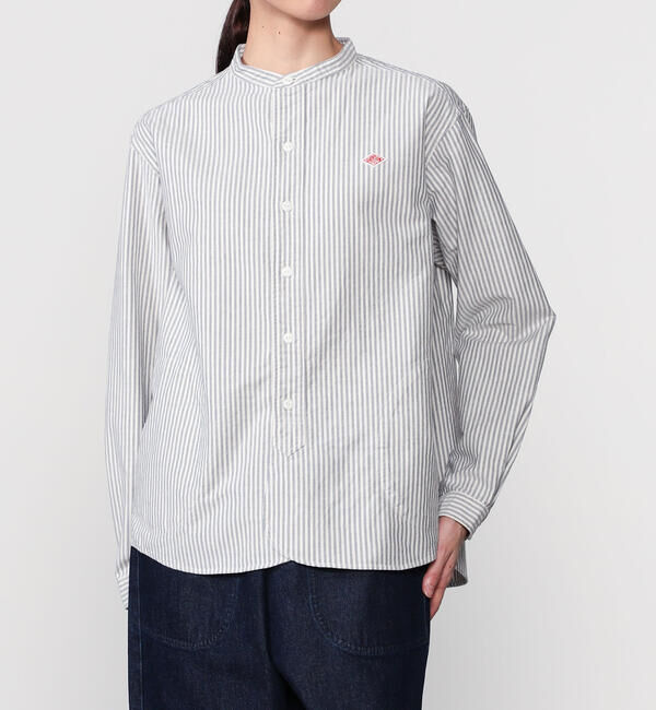 DANTON「DANTON | オックスフォード バンドカラーシャツ STRIPE WOMEN」|シャツ・ブラウス|NAVY系1