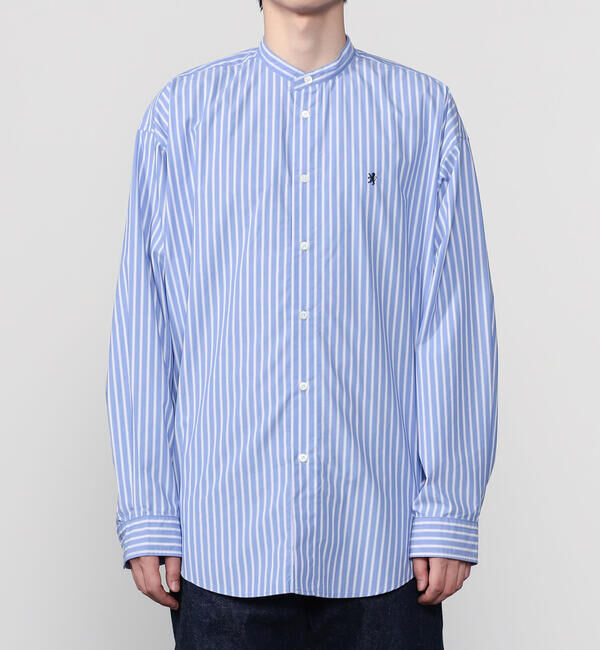 GYMPHLEX「Gymphlex | タイプライター バンドカラー長袖シャツ STRIPE MEN」|シャツ・ブラウス|