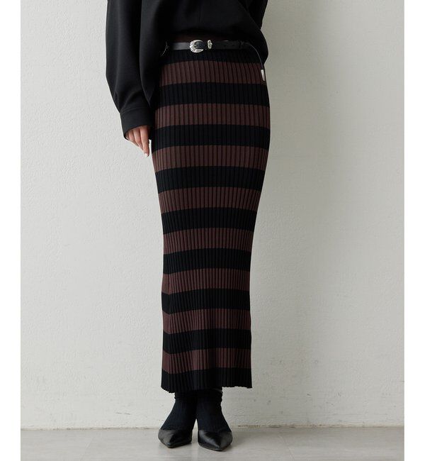  「ボーダーニットフィットスカート」|スカート|ブラウン