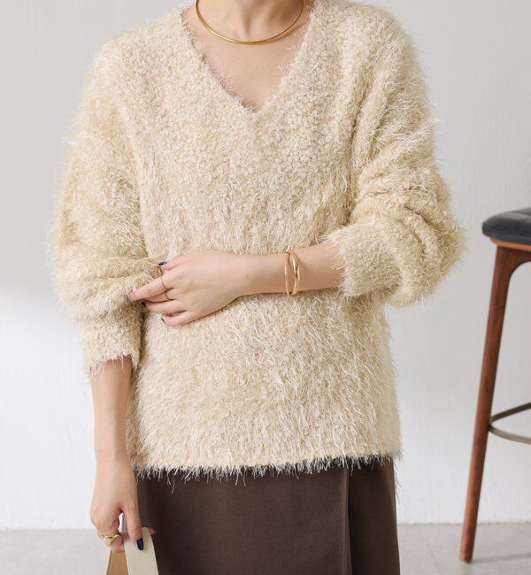  「ビーンズヤーンVネックニット」|ニット・セーター|