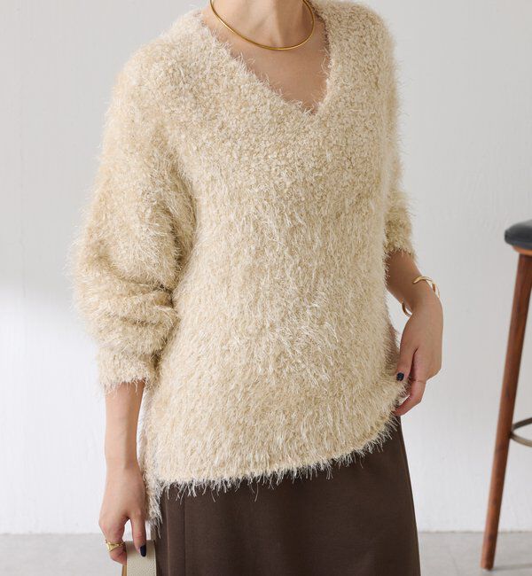  「ビーンズヤーンVネックニット」|ニット・セーター|