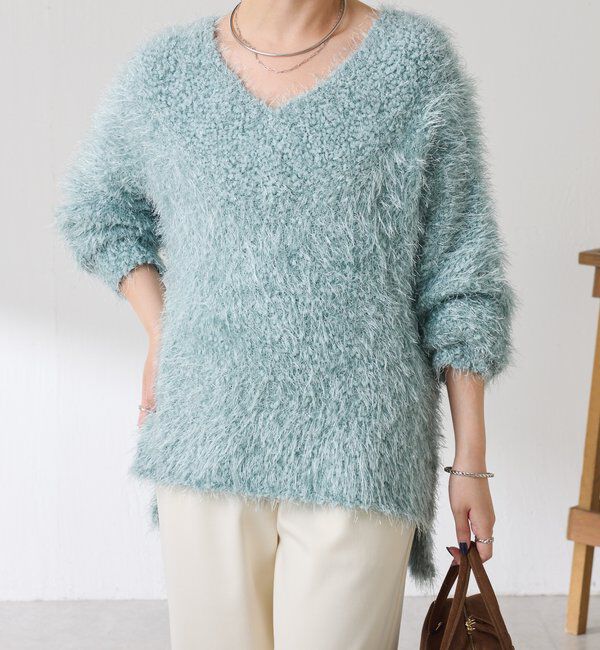  「ビーンズヤーンVネックニット」|ニット・セーター|