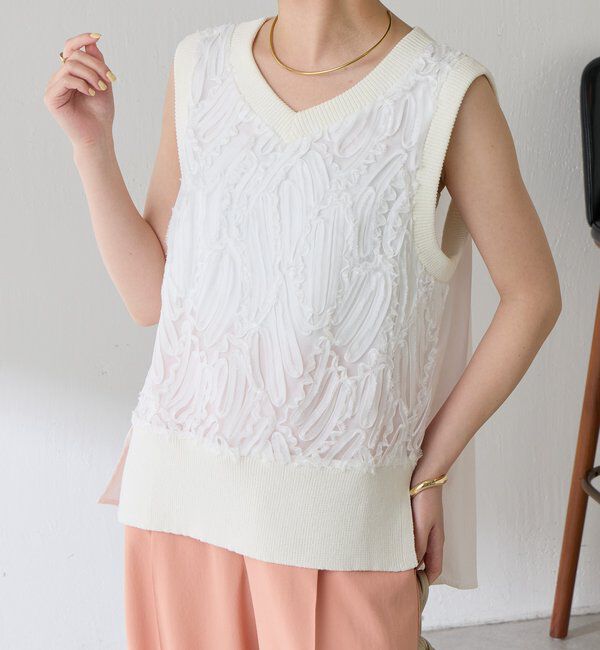  「【大人のレースアイテム】ノースリーブバテンレースブラウス」|シャツ・ブラウス|