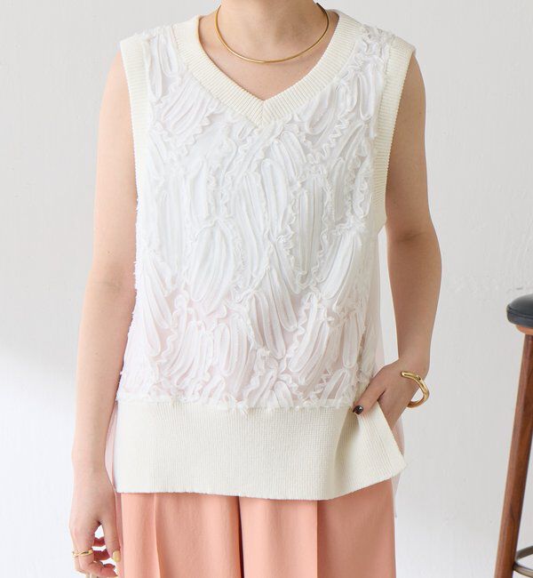  「【大人のレースアイテム】ノースリーブバテンレースブラウス」|シャツ・ブラウス|