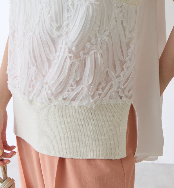  「【大人のレースアイテム】ノースリーブバテンレースブラウス」|シャツ・ブラウス|