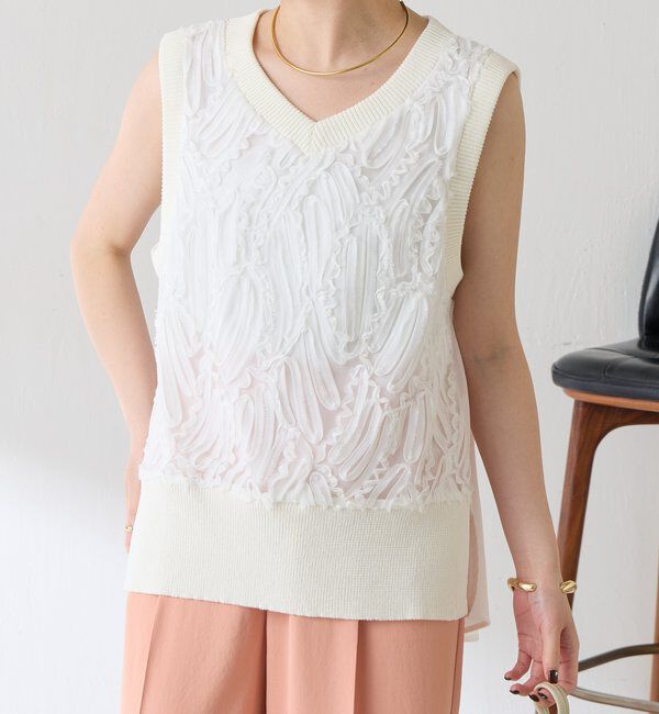  「【大人のレースアイテム】ノースリーブバテンレースブラウス」|シャツ・ブラウス|