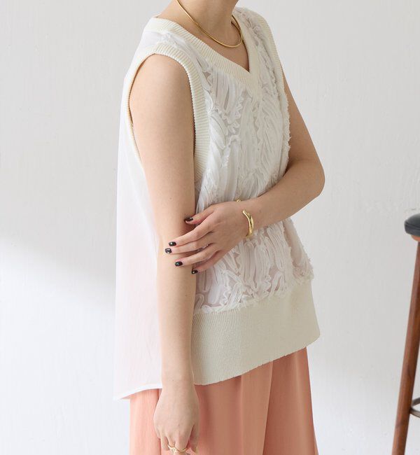  「【大人のレースアイテム】ノースリーブバテンレースブラウス」|シャツ・ブラウス|