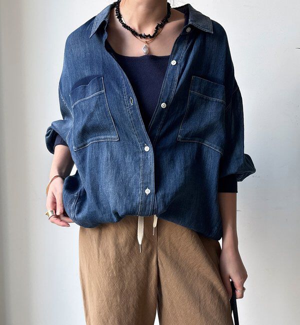  「袖リブシアーデニムシャツ」|シャツ・ブラウス|ブルー