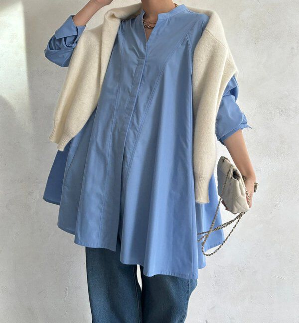  「チュニックフレアブラウス」|シャツ・ブラウス|ブルー