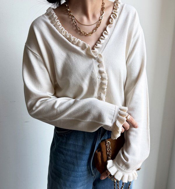  「【WEB限定】ニットフリルカーディガン」|カーディガン|アイボリー