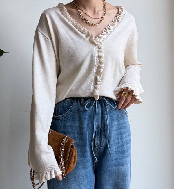  「【WEB限定】ニットフリルカーディガン」|カーディガン|